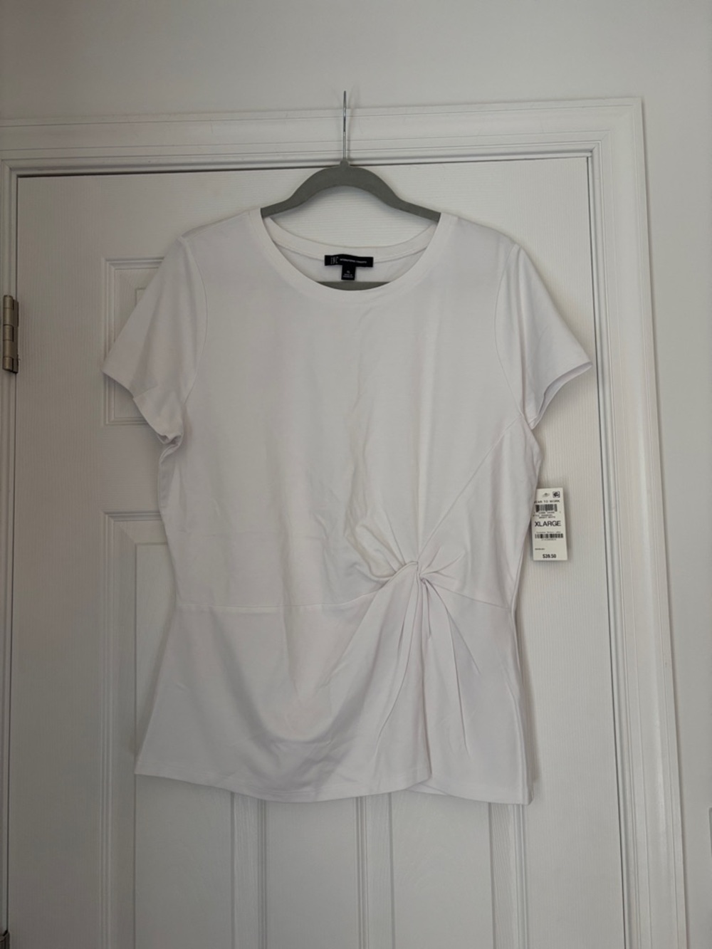 INC International Concepts White Short Sleeve Top with Side Knot